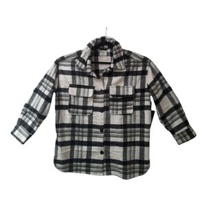 New - Collared Button Shirt Jacket Coat  Size Large Pockets White Black Plaid